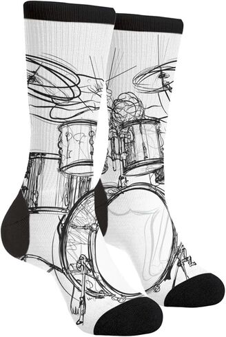 Graffiti Sketch Drummer Music Men's Unisex Novelty Crew Socks Funny Crazy Dress Socks, Black and White in Saudi Arabia