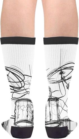Graffiti Sketch Drummer Music Men's Unisex Novelty Crew Socks Funny Crazy Dress Socks, Black and White in Saudi Arabia
