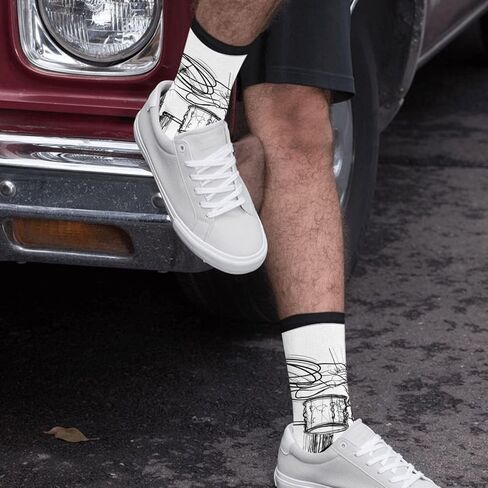 Graffiti Sketch Drummer Music Men's Unisex Novelty Crew Socks Funny Crazy Dress Socks, Black and White in Saudi Arabia
