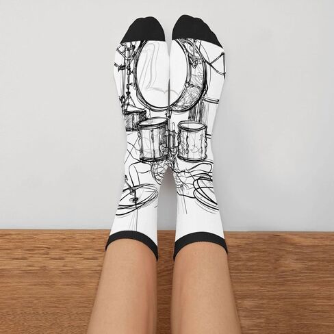 Graffiti Sketch Drummer Music Men's Unisex Novelty Crew Socks Funny Crazy Dress Socks, Black and White in Saudi Arabia