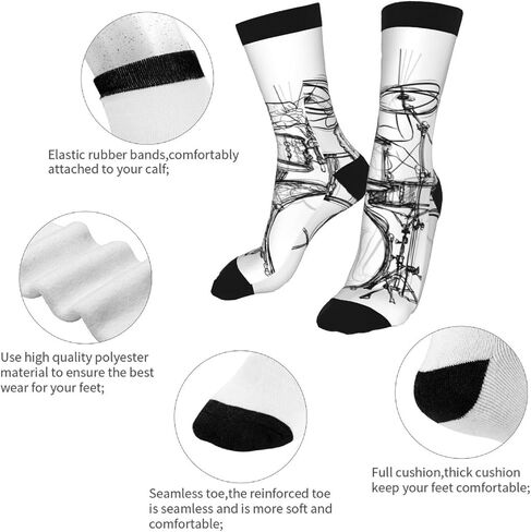 Graffiti Sketch Drummer Music Men's Unisex Novelty Crew Socks Funny Crazy Dress Socks, Black and White in Saudi Arabia