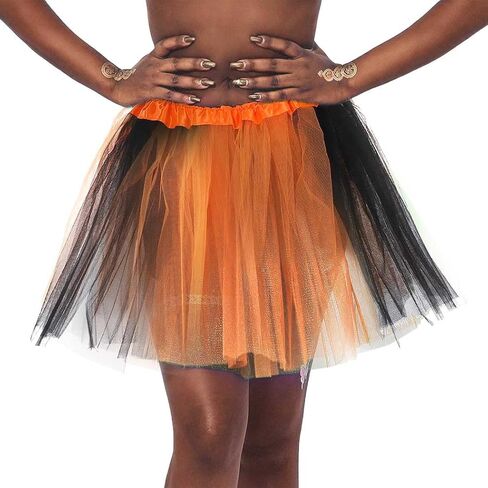 تنورة توتو للسيدات من Victray تنورة توتو من التول وتنورة رقص الباليه وتنورة قصيرة من طبقات توتو للحفلات والمهرجانات (برتقالي وأسود) in Kuwait