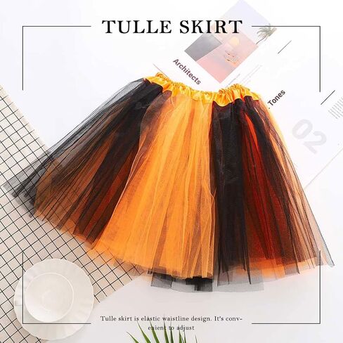 تنورة توتو للسيدات من Victray تنورة توتو من التول وتنورة رقص الباليه وتنورة قصيرة من طبقات توتو للحفلات والمهرجانات (برتقالي وأسود) in Kuwait