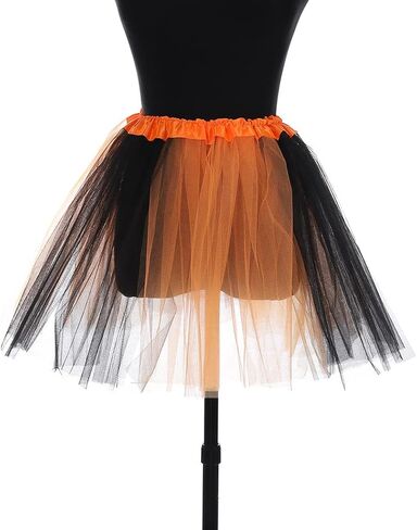 تنورة توتو للسيدات من Victray تنورة توتو من التول وتنورة رقص الباليه وتنورة قصيرة من طبقات توتو للحفلات والمهرجانات (برتقالي وأسود) in Kuwait