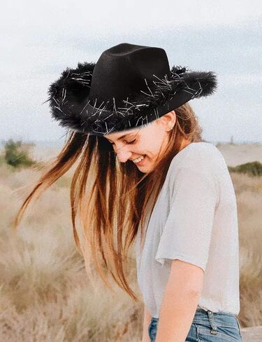 YBHOMINE Cowboy Hat with Bandana - Feather Boa Cowgirl Hat for Women & Men,bachelorette party Halloween Dress-Up… in Kuwait