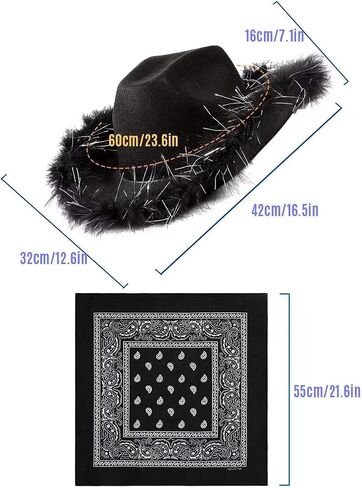 YBHOMINE Cowboy Hat with Bandana - Feather Boa Cowgirl Hat for Women & Men,bachelorette party Halloween Dress-Up… in Kuwait