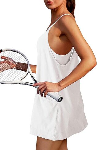 Lauweion Womens Athletic Mini Dress with Shorts Underneath, Workout Active Dress Summer Two Pieces Outfits with Pockets in Kuwait