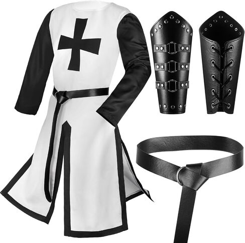 Hicarer Medieval Crusader Knights Halloween Men's Tunic Renaissance Costume Set Viking Belt for Warrior Knight Cosplay in Kuwait