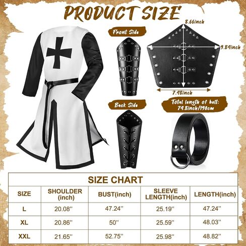 Hicarer Medieval Crusader Knights Halloween Men's Tunic Renaissance Costume Set Viking Belt for Warrior Knight Cosplay in Kuwait