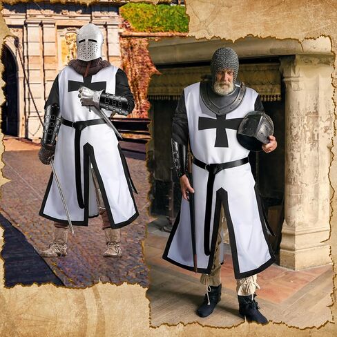 Hicarer Medieval Crusader Knights Halloween Men's Tunic Renaissance Costume Set Viking Belt for Warrior Knight Cosplay in Kuwait