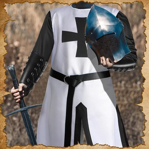 Hicarer Medieval Crusader Knights Halloween Men's Tunic Renaissance Costume Set Viking Belt for Warrior Knight Cosplay in Kuwait