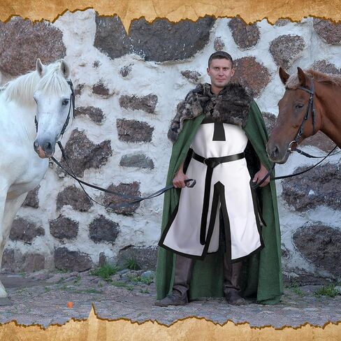 Hicarer Medieval Crusader Knights Halloween Men's Tunic Renaissance Costume Set Viking Belt for Warrior Knight Cosplay in Kuwait