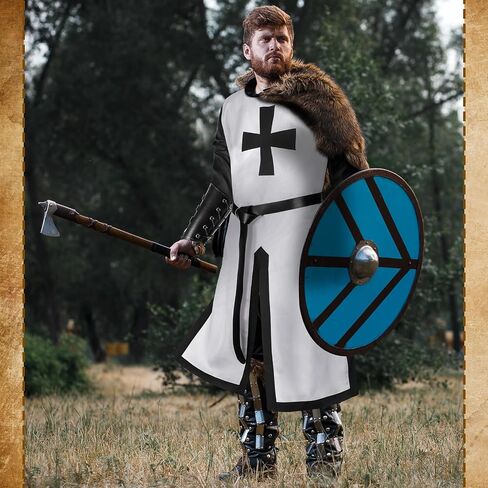 Hicarer Medieval Crusader Knights Halloween Men's Tunic Renaissance Costume Set Viking Belt for Warrior Knight Cosplay in Kuwait