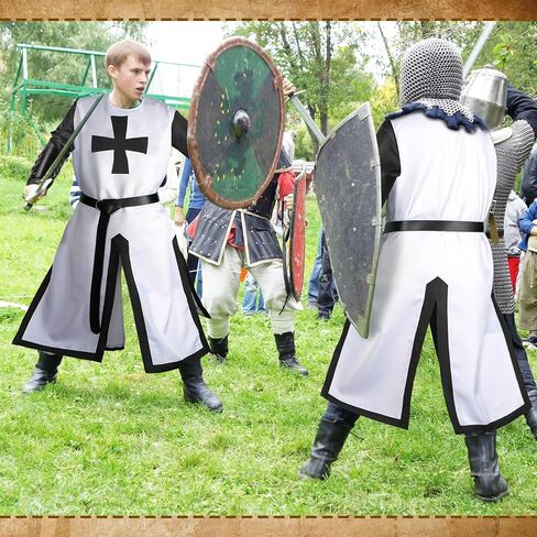 Hicarer Medieval Crusader Knights Halloween Men's Tunic Renaissance Costume Set Viking Belt for Warrior Knight Cosplay in Kuwait