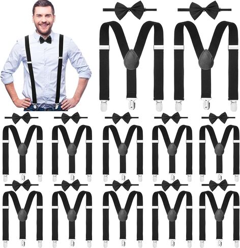Yahenda 12 Set 24 Pcs Men Suspender and Bow Tie Bulk Pack Y Back Y Shape Adjustable Elastic Suspender for Adult Boy Women in Saudi Arabia