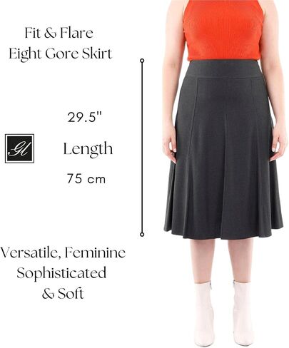 G-Line Women's Eight Gore Midi Skirt Elegant Modest Boho A-Line Below The Knee Panel Skirt for Women Petite to Plus Size 0-26 in Saudi Arabia