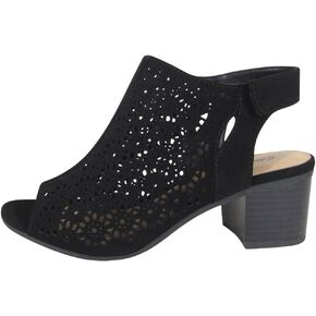 City Classified Footwear Women's Elect Caged Geometric Laser Cut Out Peep Toe Slingback Chunky Stacked Heel Ankle Bootie in Saudi Arabia