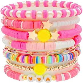 Heishi Surfer Bracelets Set,Colorful Preppy Bracelet Heart Star Stretch Beaded Bracelets Evil Eye Beaded Bracelets Stackable Boho Y2K Pearl Bracelets Set Clay Polymer Bead Aesthetic Bracelets Summer Beach Layering Bracelet Jewelry for Women Girls in Kuwait