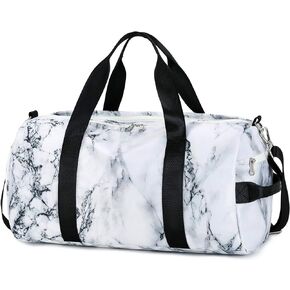 Sport Gym Duffle Travel Bag for Men Women Duffel with Shoe Compartment, Wet Pocket (Marble-White) 19.7"x9.5"x9.9"