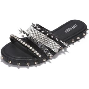 Cape Robbin Women's Spike Studded Slide Sandals Open Toe Slip On Flat Summer Beach Shoes (Xtreme) in Saudi Arabia