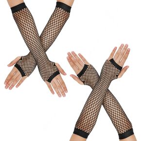 2 Pairs Fingerless Fishnet Gloves Long Fishnet Mesh Gloves 80s 90s Party Costume Accessories for Women and Girls in Kuwait