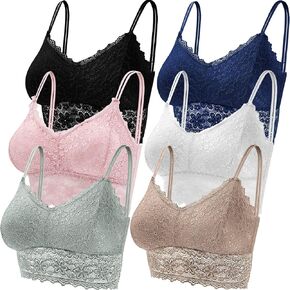 Duufin 6 Pieces Lace Bralettes for Women with Straps and Removable Pads
