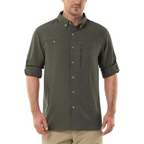 Outdoor Ventures Men's Long Sleeve Hiking Shirt UPF 50 UV Sun Protection Shirt Cooling Quick Dry for Travel Fishing Safari
