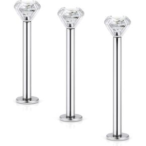 Kridzisw 14G Cheek Dimple Piercing Jewelry Hypoallergenic 316L Surgical Steel Flat Back Tongue Rings Long Bar Lip Labret Medusa Ashley Rings Studs Piercing Jewelry for Women Men 14mm 16mm 19mm Bar