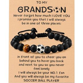 MIXJOY Baseball Basketball Soccer Player Black Beads Bracelet for Grandson Son, Sports Gifts for 6-16 Boys, Birthday Christmas Gifts in Kuwait