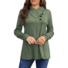 Bluetime Women's Fall Long Sleeve Cowl Neck Button Tunic Tops Lightweight Sweatshirts