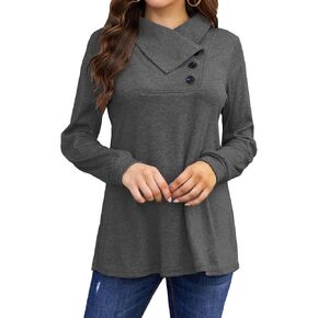 Bluetime Women's Fall Long Sleeve Cowl Neck Button Tunic Tops Lightweight Sweatshirts