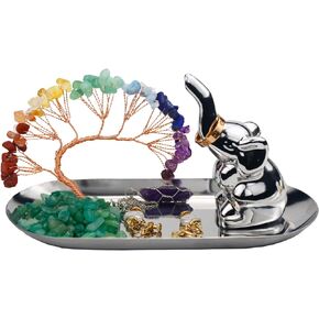 Carselage Elephant Ring Holder for Jewelry, Elephant Gifts for Women, Chakra Crystal Tree Ring Dish Earrings Box Organizer Trinket Tray, Living Room Bathroom Home Decoration, Mothers Day Mom Gifts