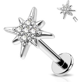 Melighting 16G Labret Jewelry داخليا مترابطة فراشة Labret مسمار القمر اللولب أقراط واضحة تشيكوسلوفاكيا الفولاذ المقاوم للصدأ 316L نجمة الغضروف أقراط الزنمة ثقب للنساء in Kuwait