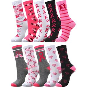 Suhine 50 Pairs Breast Cancer Awareness Socks Bulk Pink Ribbon Socks Soft Breast Cancer Socks Novelty Pink Crew Socks Bulk for Women Girls Gifts Sport Accessories, 10 Styles in Saudi Arabia