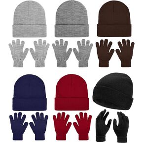 URATOT 12 Pack Gloves and Beanies Magic Gloves and Knit Beanies Hats Winter Warm Gloves Hat for Men Women in Kuwait