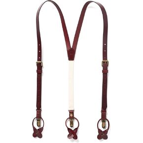 حمالات JJ SUSPENDERS من الجلد الطبيعي للرجال مع حزام مطاطي ومشابك قابلة للتبديل