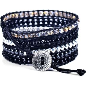 سوار معصم رايلي بوهو ملفوف من حجر العقيق الاسود والفضي + حجر الدم الاسود من سبيريت in Kuwait