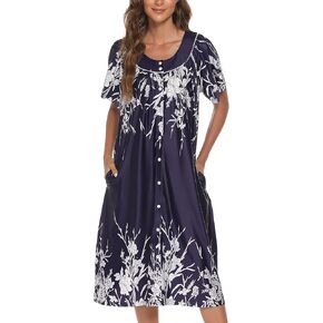 YOZLY House Dress Womens Short Sleeve Mumu Duster House Coat Robe with Pockets S-XXL