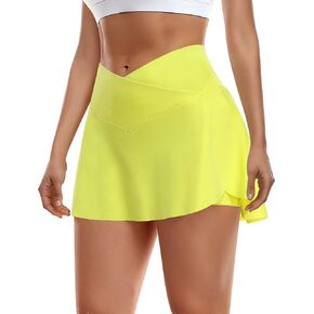 Ganado Pleated Tennis Skirts for Women with Pockets Athletic Skirts with Shorts Crossover High Waisted Golf Skorts Casual