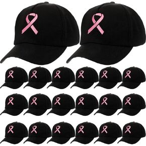Handepo 20 Pcs Breast Cancer Awareness Baseball Cap with Ribbon Print Adjustable Hat with Hook and Loop for Women Men in Saudi Arabia