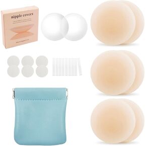 BOTIYARS Nipple Covers 3 Pairs Sticky Adhesive Nipple Pasties Reusable Washable Soft Ultra-Thin Nipple Stickers Applicable A-D with Storage Bag in Kuwait