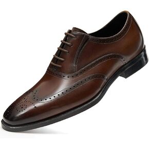 FRASOICUS Men’s Dress Shoes with Genuine Leather in Classic Brogue Elastic Band Oxford Formal Shoes for Men