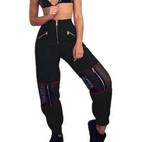 GUOLEZEEV Women Mesh Stitching Jogger Pants Relax Fit Fashion Hiphop Dance Trouser