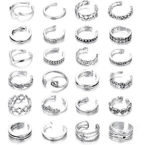 ZZHDCC 24Pcs Adjustable Toe Rings for Women Summer Beach Leaf Flower Heart Open Toe Ring Foot Jewelry Vintage Retro Stackable Rings Set Halloween Knuckle Rings Cool Thumb Boho Rings in Saudi Arabia