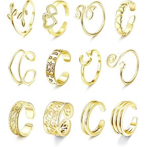 Magitaco 12 قطعة 14K مطلية بالذهب قابل للتعديل خواتم اصبع القدم للنساء الصيف الشاطئ المفتوحة اصبع القدم مجموعة خواتم القلب ورقة المفصل ميدي الذيل الخنصر خواتم بيرفوت هاواي مجوهرات القدم in Kuwait