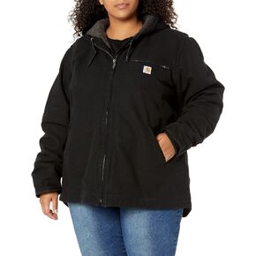 Carhartt Women's 104292 Women's Loose Fit Washed Duck Jacket - Sherpa Lined - 2X-Large Plus - Black