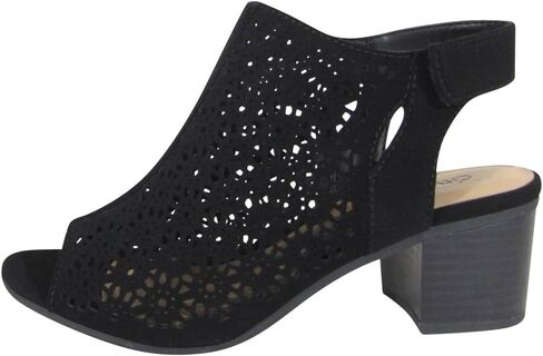 City Classified Footwear Women's Elect Caged Geometric Laser Cut Out Peep Toe Slingback Chunky Stacked Heel Ankle Bootie in Saudi Arabia