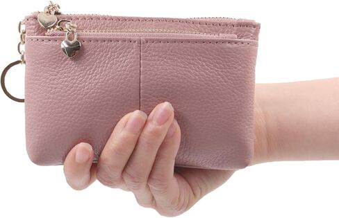 محفظة ZOOEASS للنساء من الجلد الطبيعي بسحاب صغير للعملات المعدنية مع حلقة مفاتيح وسحاب ثلاثي لحمل البطاقات in Kuwait