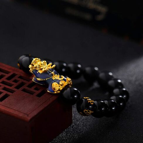 2 Pieces 12 mm Feng Shui Bead Bracelet Chinese Bracelet with Hand Carved Black Amulet Bead Bracelet Pi Xiu for Attracting Wealth and Good Luck for Women Men in Kuwait