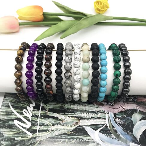 JEWPARK 12PCS 8mm Semi-Precious Gemstone Bracelet Set Healing Crystal Stone Stretch Bracelets for Men Women Round Beaded Elastic Bracelets in Saudi Arabia
